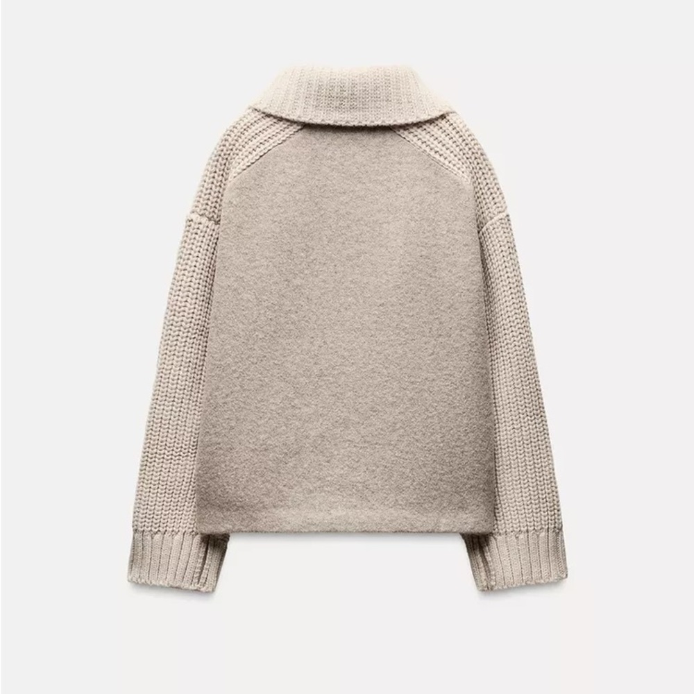 Zara Ecru Wool & Alpaca Blend Knit Zipper Sweater - Picture 7 of 8